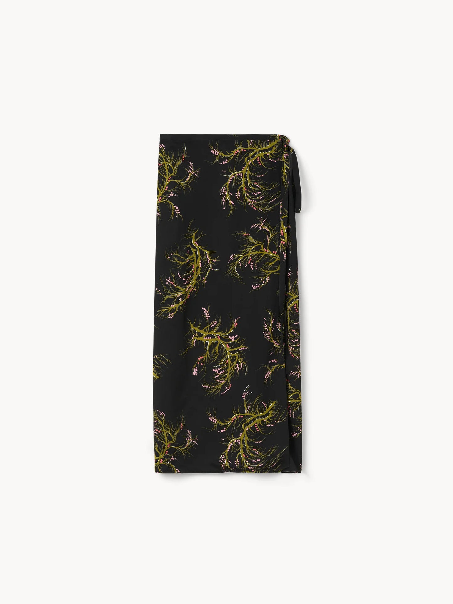 Black phone case with green floral pattern on a white background