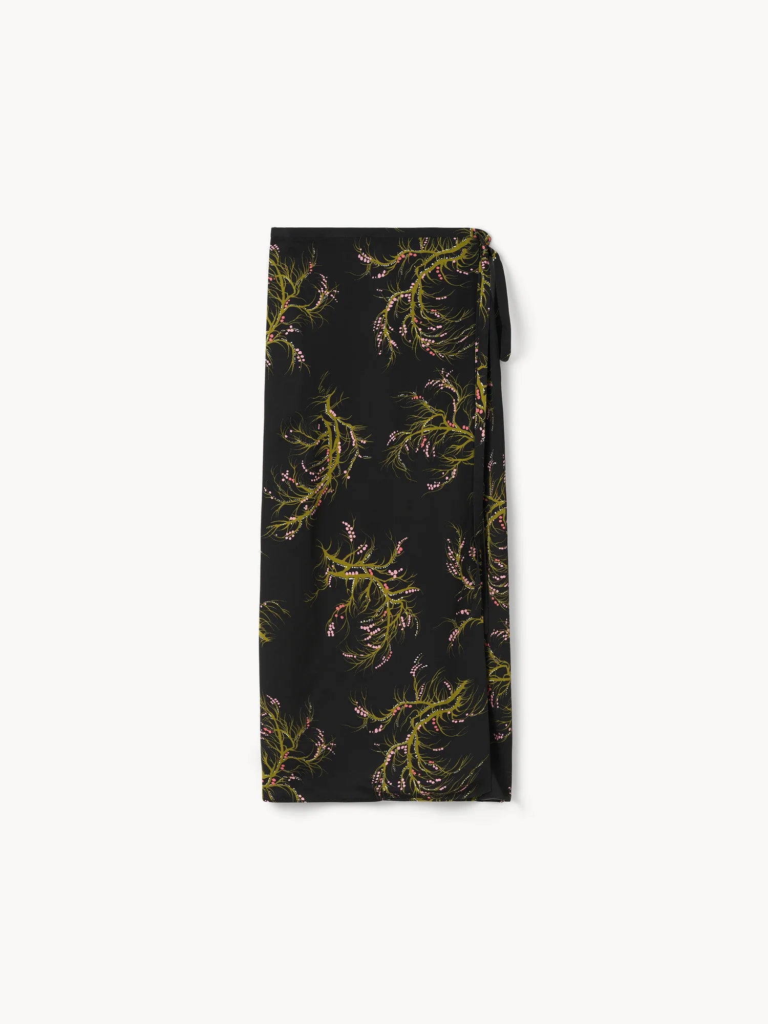 Black phone case with green floral pattern on a white background