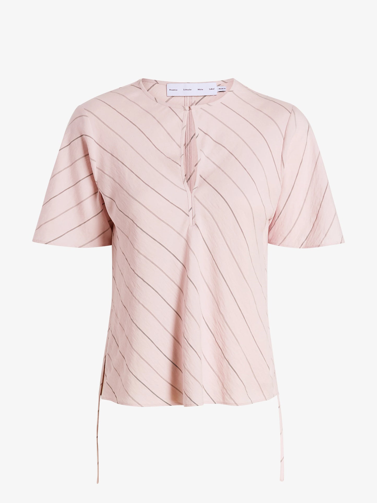 Pink blouse with a textured pattern on a white background
