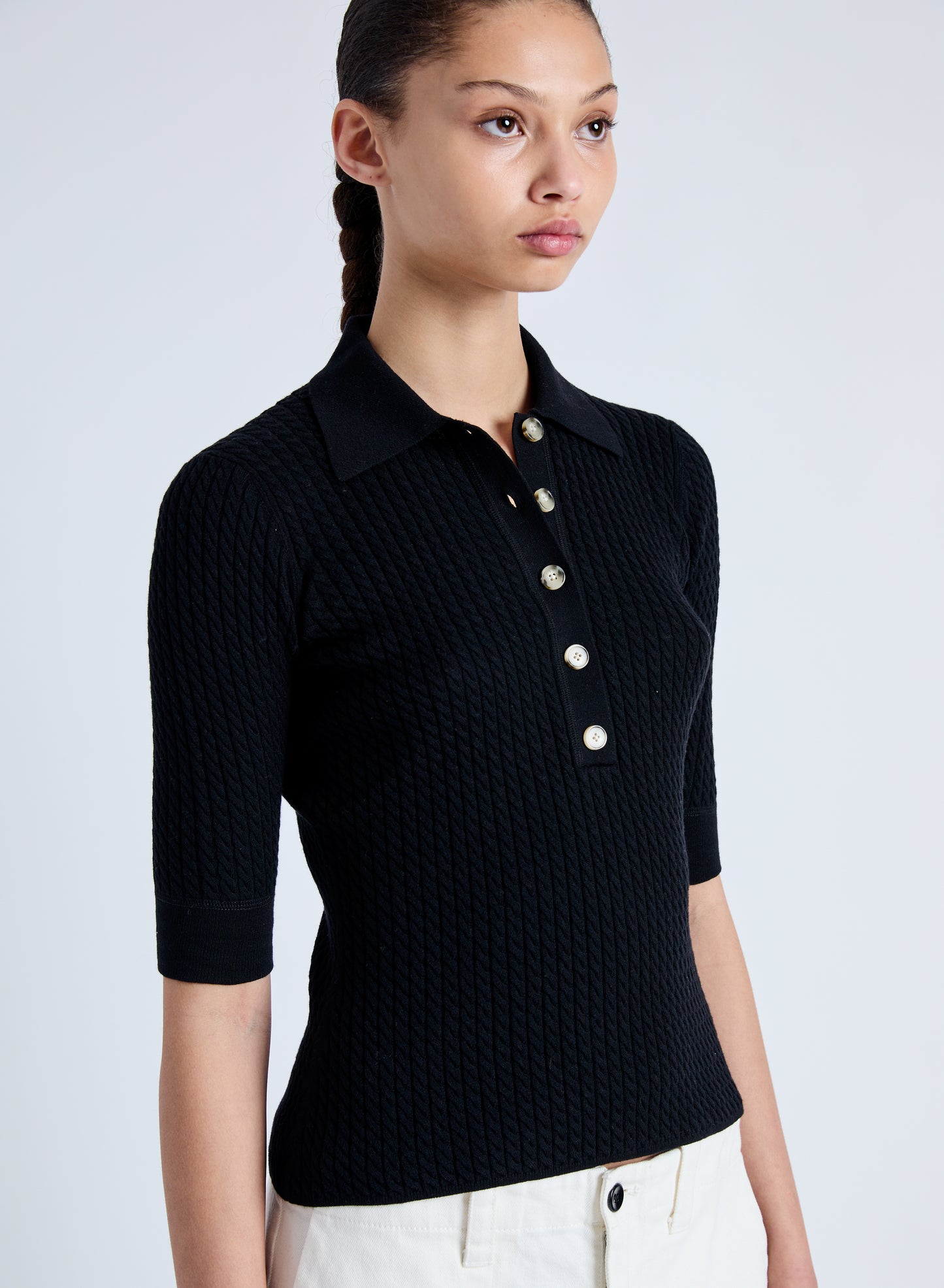 Sera Knit Polo in Micro Cable