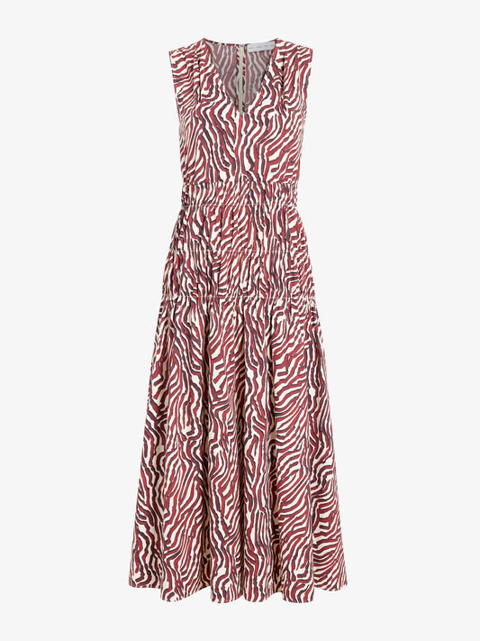 Red and white zebra pattern dress on a white background