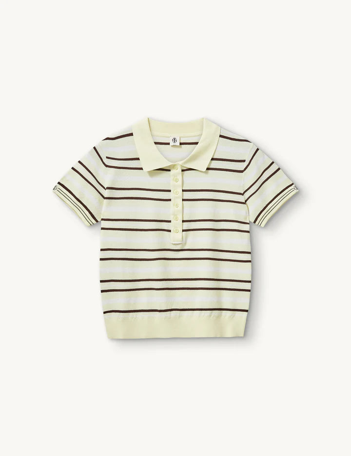 Striped polo shirt with a collar on a white background